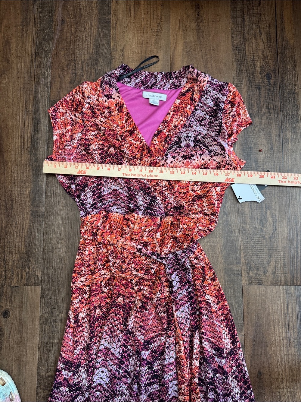 Liz Claiborne Pink and Orange Printed Midi Wrap Dress with V-Neck - Picture 9 of 12